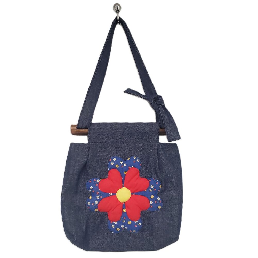 Vintage Handmade Boho Denim Quilt Patch Shoulder Bag  Tote